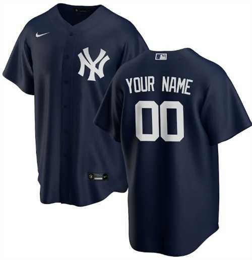 Men%27s New York Yankees Customized Navy Stitched MLB Jersey